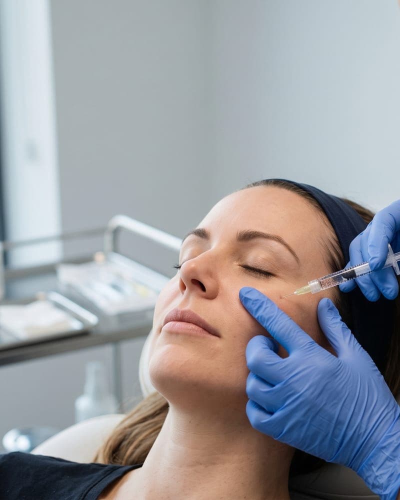 A practitioner in gloves giving a client an injectable treatment